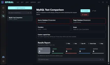 Spiral database compare report
